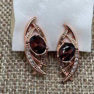 Vintage Rose Gold Stud Earrings with Garnet and Rhinestones